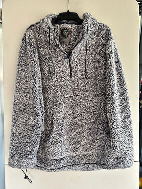 Cabin Fever Ramatex Sherpa Fleece Hoodie Gray Quarter Zip Pullover XL